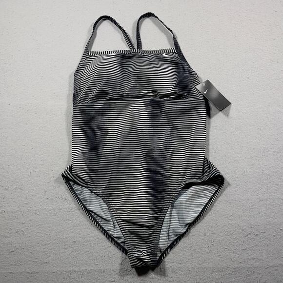 Nike Women One-Piece Swimsuit‎ Size XL Black White Stripe Racerback NWT - Picture 1 of 9